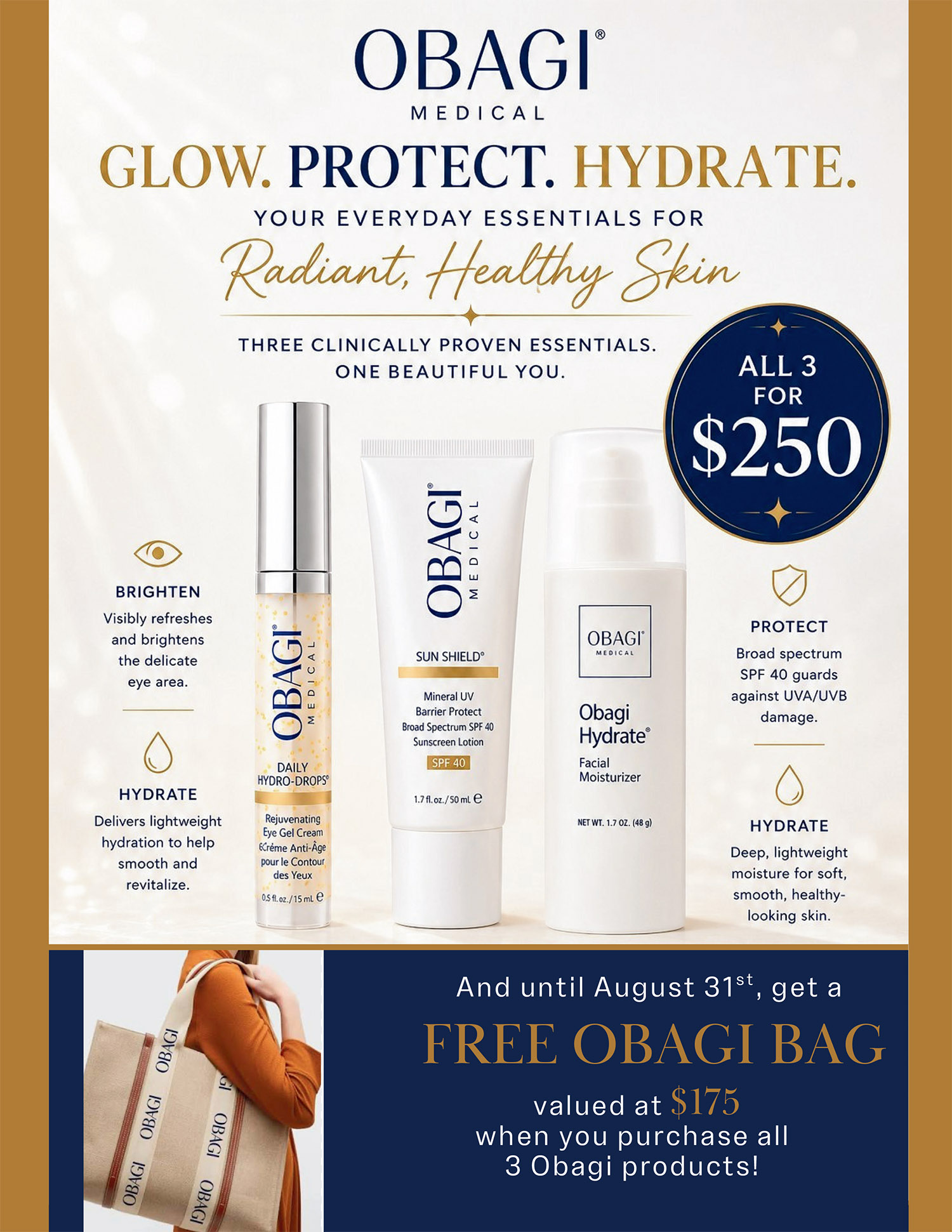 August 2026 Obagi Bundle - Glow. Protect. Hydrate.